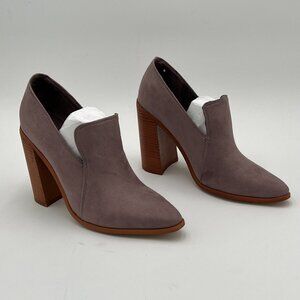 FOWT Grey V-Cut Loafers High Stack Heels Loafer Pointed Toe Pumps Cork Heels Sho